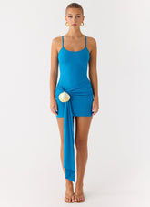 Paeonia Shell Mini Dress - Aqua Blue