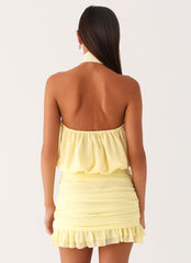 Saebi Tie Neck Mini Dress - Lemon