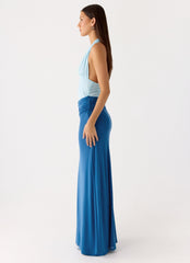 Saresther Halter Neck Maxi Dress - Blue