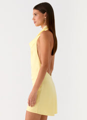 Soft Focus Cowl Neck Mini Dress - Yellow