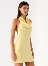 Soft Focus Cowl Neck Mini Dress - Yellow