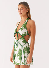 Sonnet Cotton Mini Dress - Verdant Bloom