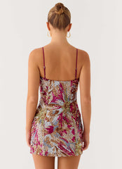 Soul Sound Sequin Mini Dress - Fuchsia Floral Beaded