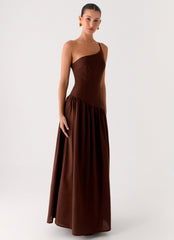 Thinking About You Linen Maxi Dress - Brown