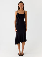 Tranquility Asymmetric Midi Dress - Black