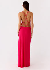 Tropic Muse Beaded Cowl Maxi Dress - Fuchsia