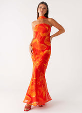 Under The Pagoda Maxi Dress - Orange Floral