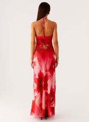 Vatiana Chiffon Maxi Dress - Peach Watermelon Flower