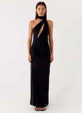 Velvet Vacation Scarf Maxi Dress - Black