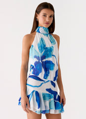 Willow Chiffon Mini Dress - Cerulean Bloom