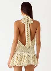 Willow Chiffon Mini Dress - Yellow Polkadot