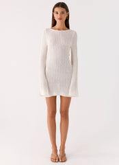 Zenzi Long Sleeve Crochet Mini Dress - White