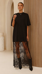 Raina T-Shirt Maxi Dress - Black Lace
