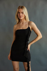 Breanne One Shoulder Ruffle Bodycon Mini Dress