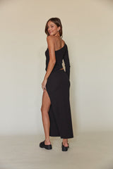 Bri Ribbed Side Slit Midi Skirt