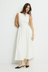 Iris Flared Ponte Maxi Dress-White