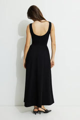 Iris Flared Ponte Maxi Dress-Jet Black