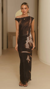 Lilah Sheer Maxi Dress - Cocoa Ochre