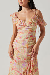 ASTR Luvita Floral Ruffle Chiffon Midi Dress