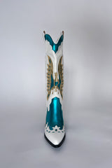 Azalea Wang Apolline Green Metallic Western Boots