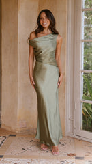 Auria Off Shoulder Maxi Dress - Olive
