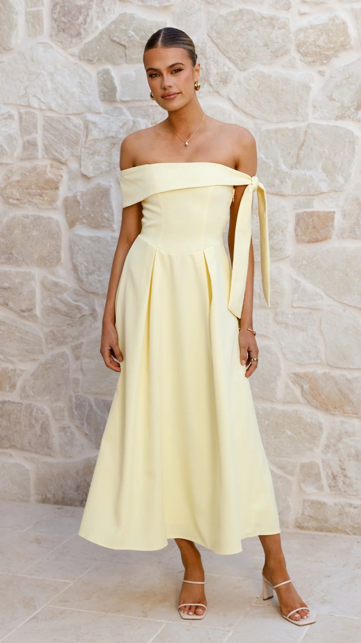 Bentley Off Shoulder Midi Dress - Lemon