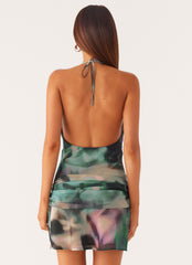 Cyna Cowl Mini Dress - Sea Splash