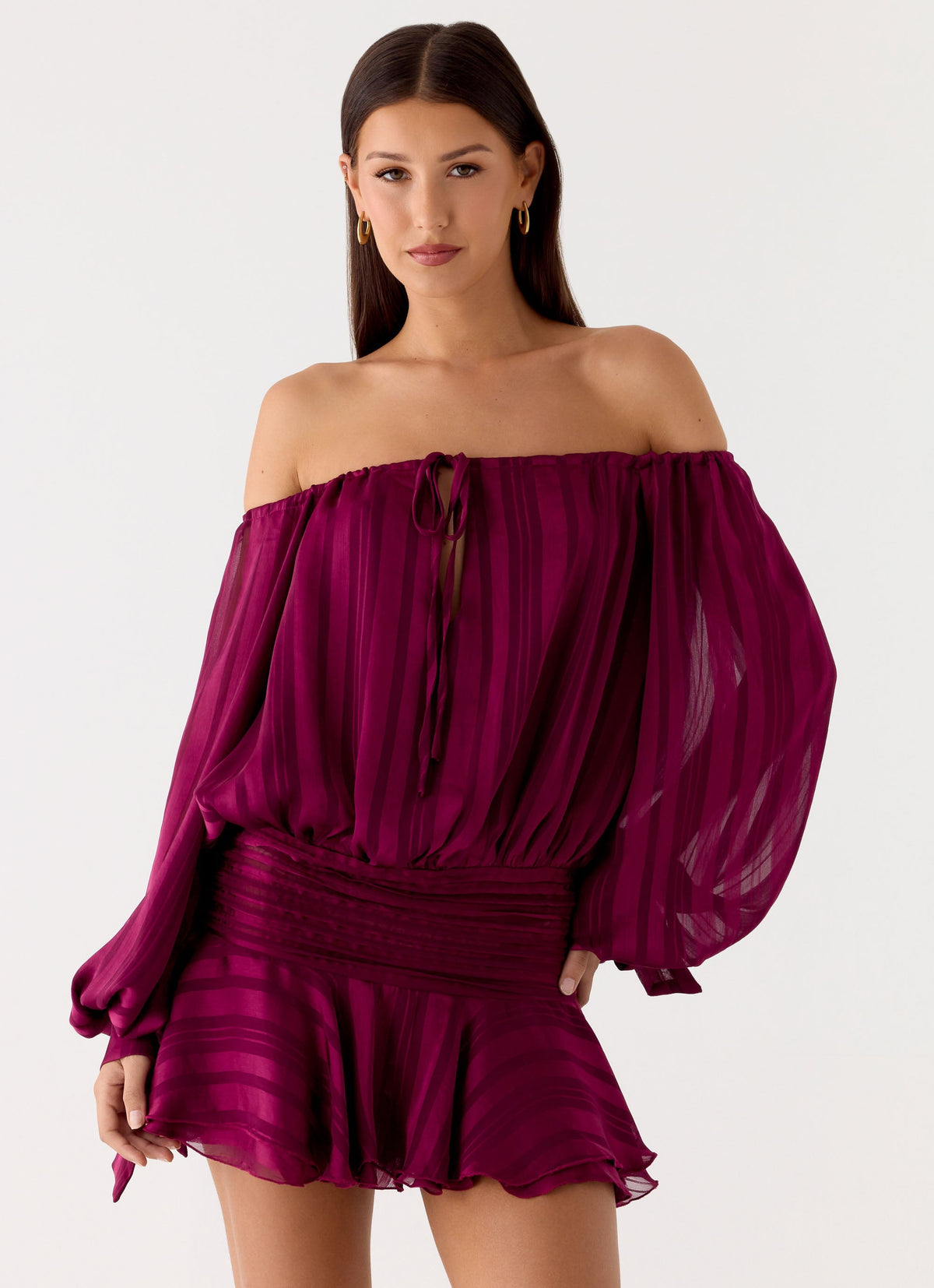Eira Balloon Sleeve Mini Dress - Plum