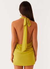 Eleanora Plunge Mini Dress - Lime