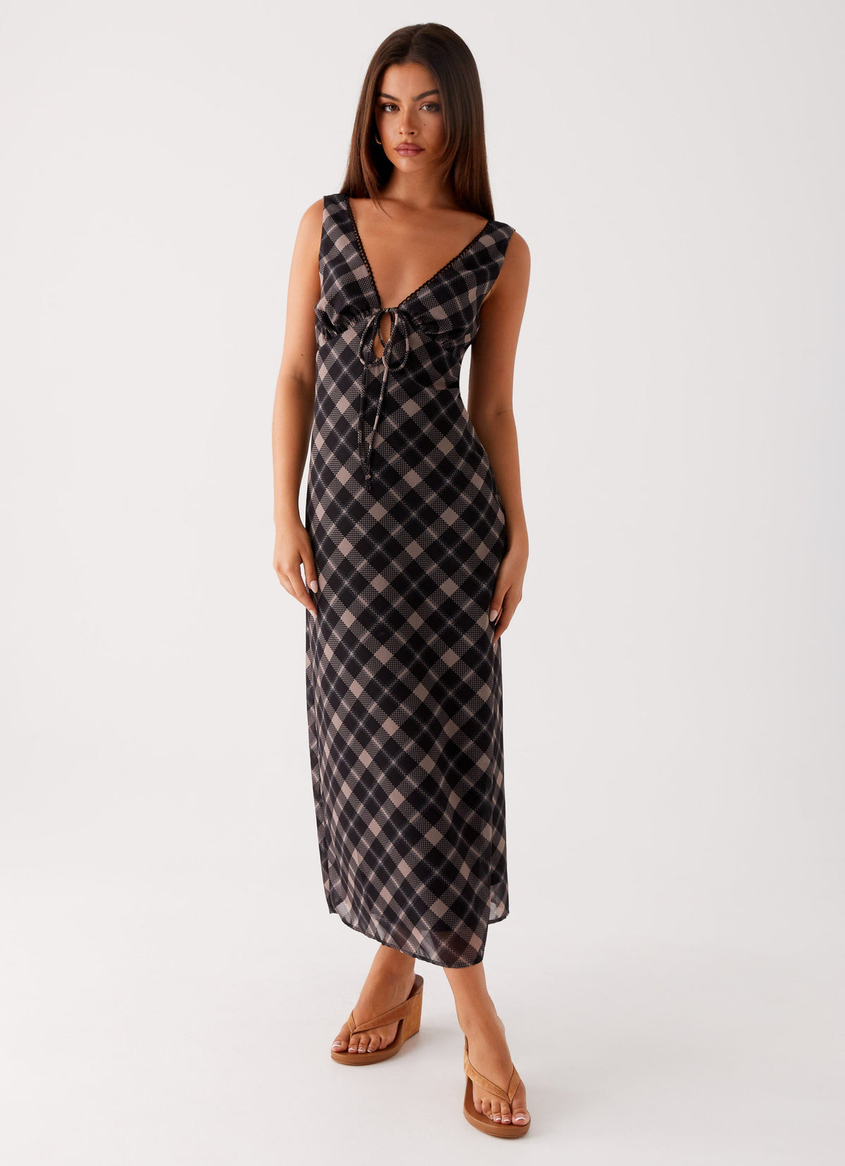 Gianna Midi Dress - Taupe Check