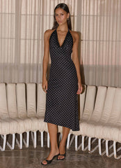 Illuminate Halter Midi Dress - Black Polkadot