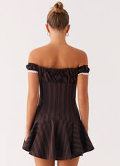 Jumana Off Shoulder Mini Dress - Toffee Stripe