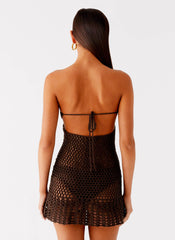 Kaiane Strapless Crochet Mini Dress - Chocolate