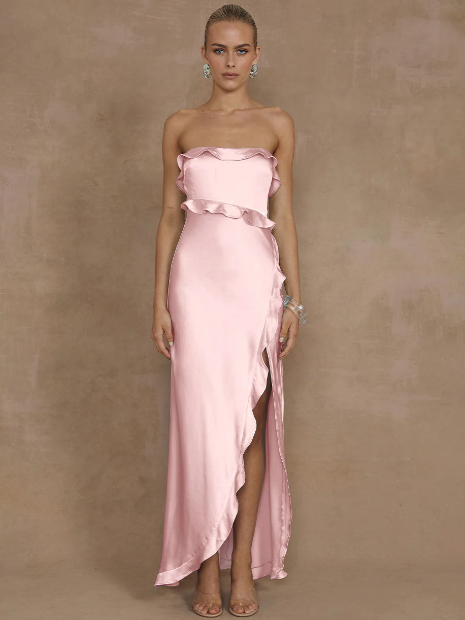Lorena Ruffle Satin Maxi Dress