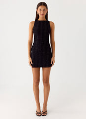 Portofino Sparkle Mesh Mini Dress - Black