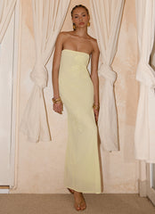 Sassafras Beaded Flower Strapless Maxi Dress - Yellow