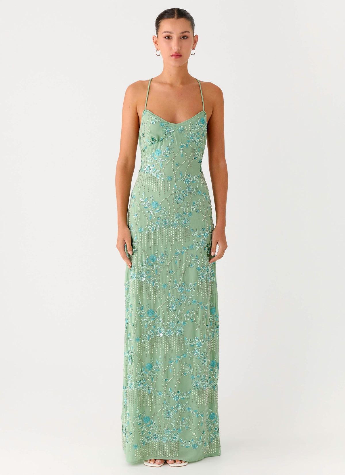 Vietta Sequin Cami Maxi Dress - Mint
