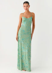 Vietta Sequin Cami Maxi Dress - Mint