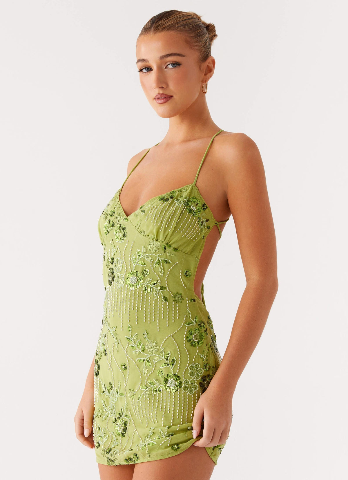 Vietta Sequin Cami Mini Dress - Lime