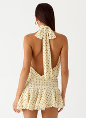 Willow Chiffon Mini Dress - Yellow Polkadot