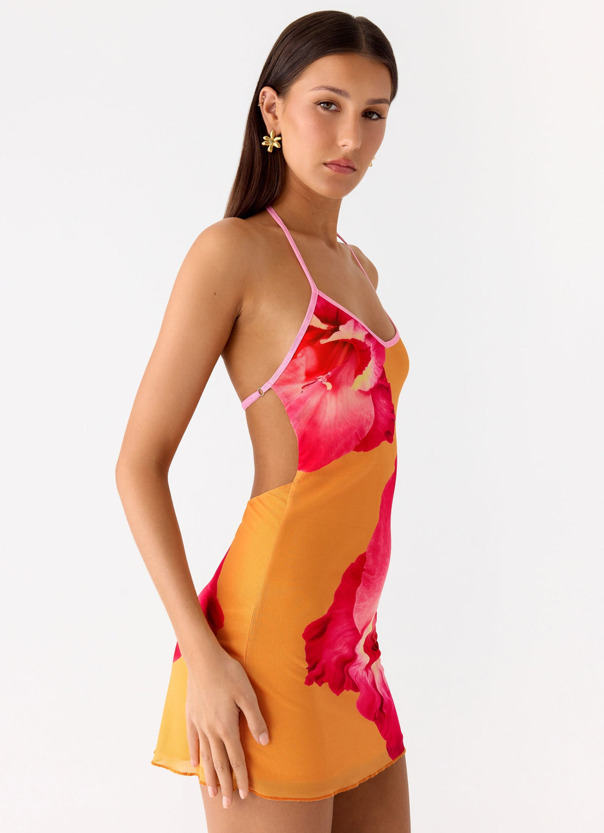 Yura Mini Dress - Orange Floral Spritz