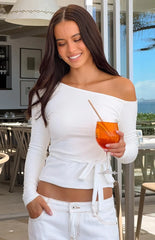 Elkie White Tie Waist Long Sleeve Top
