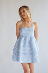 Eileen Floral Jacquard Tiered Babydoll Mini Dress