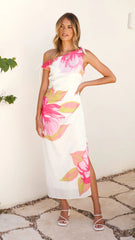 Maisy Shoulder Tie Midi Dress - Pink Green
