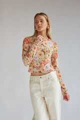 Summer Floral Mesh Long Sleeve Top